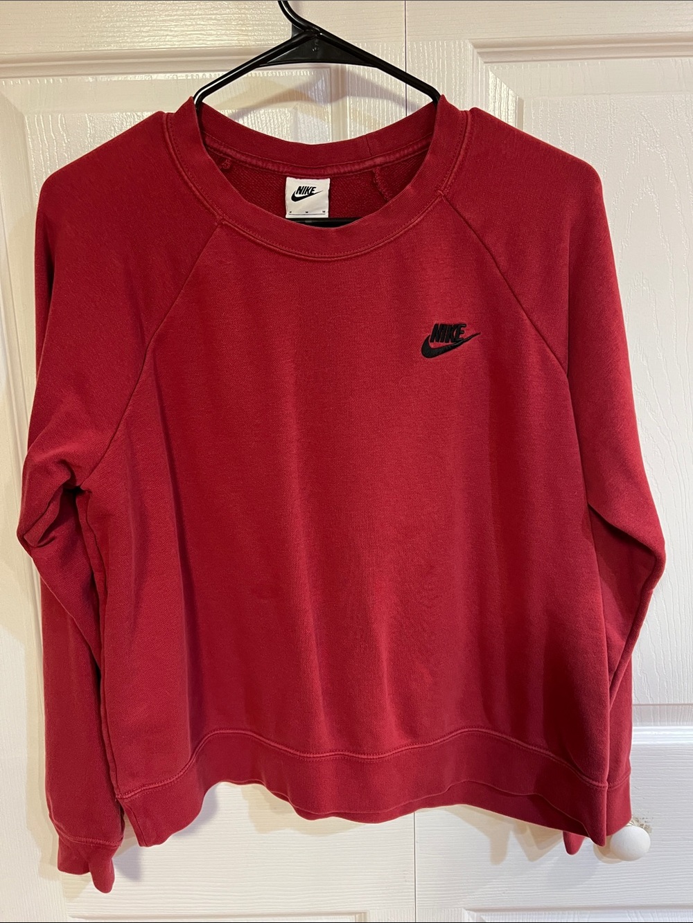 Nike Women's Red Crewneck Sweatshirt with Black Swoosh